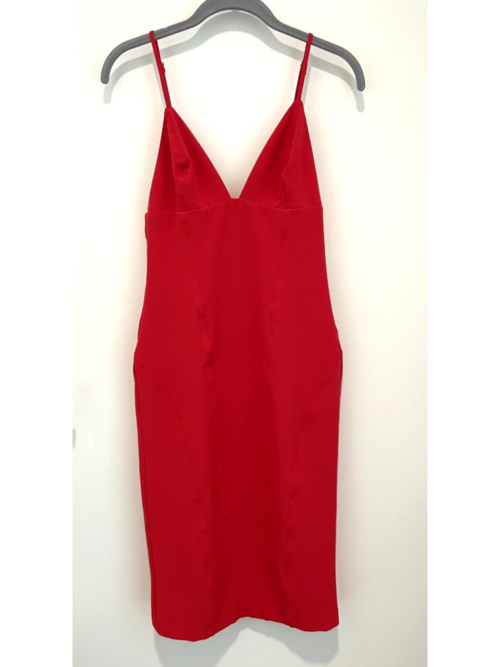 H&M Red Bodycon Midi Dress Womens Size 8 Spaghetti Strap Stretch Party Club